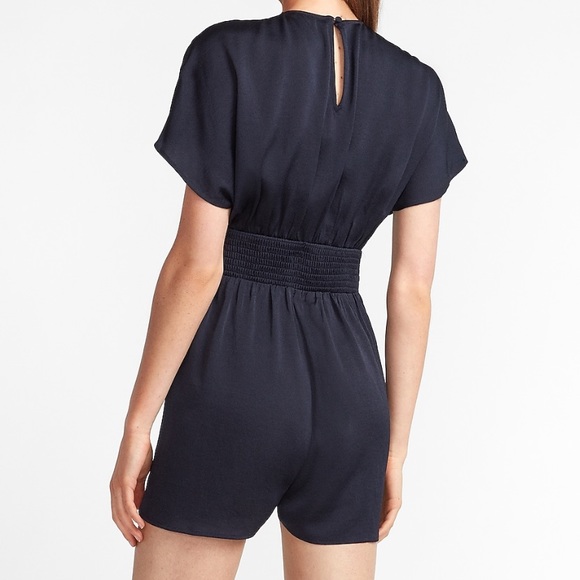Navy Kimono smocked waist romper - Picture 3 of 6